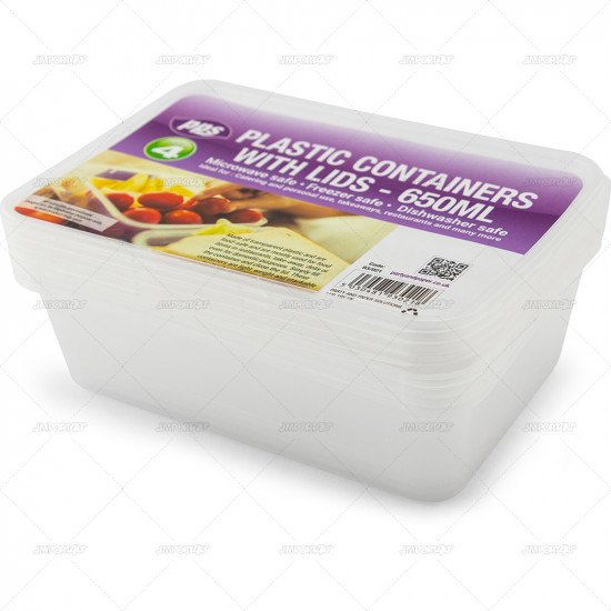 Food Containers & Lids Rectangle Plastic 650ml 4pc/36