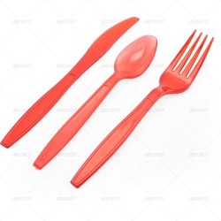 Cutlery Delux Red Plastic 36pcs/24