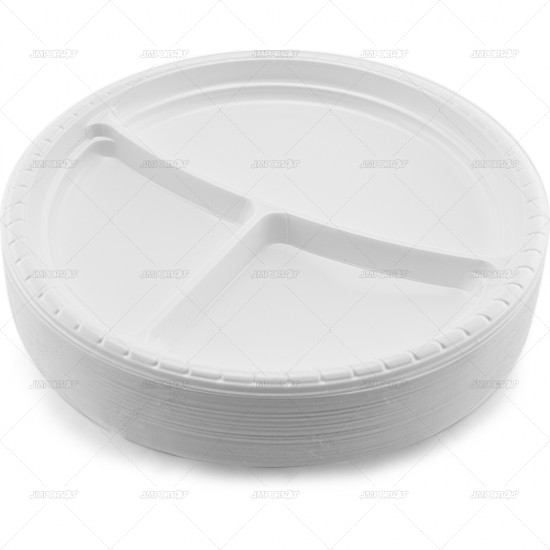 Plates Plastic White 3compartments 50pc/12 PLASTIC PLATES image