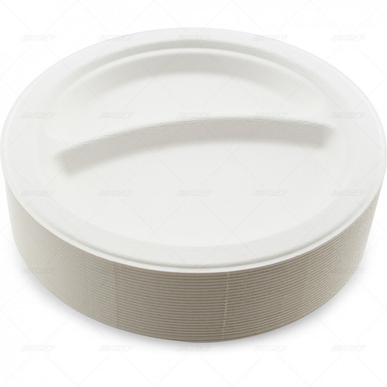 Plates Bagasse White 23cm 2 Compartment 50pc/20 image