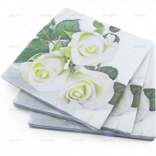 Napkins Design 3ply White Rose 33cm 20pc/12 image
