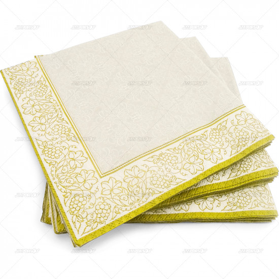 Napkins Design 3Ply Silver With Gold Border 33cm 20pc/12 PATTERNED NAPKINS image