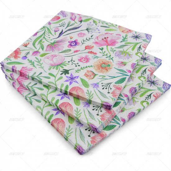Napkins Design 3Ply Green & Pink Flowers 33cm 20pc/12